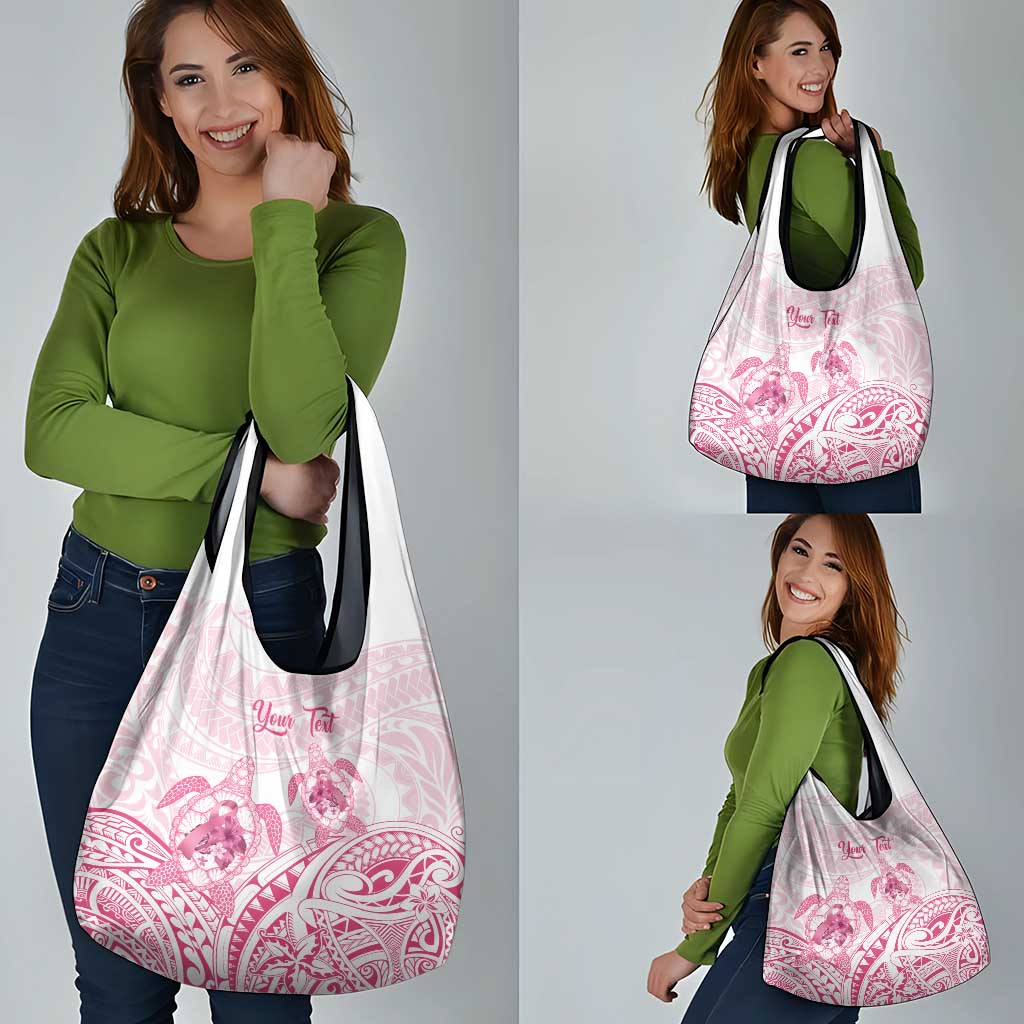 Personalised Polynesia Breast Cancer Awareness Grocery Bag No One Fights Alone Turtle Ribbon - White Version