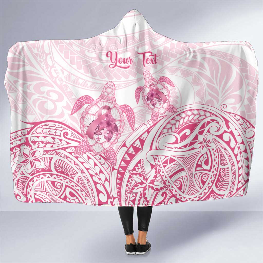 Personalised Polynesia Breast Cancer Awareness Hooded Blanket No One Fights Alone Turtle Ribbon - White Version