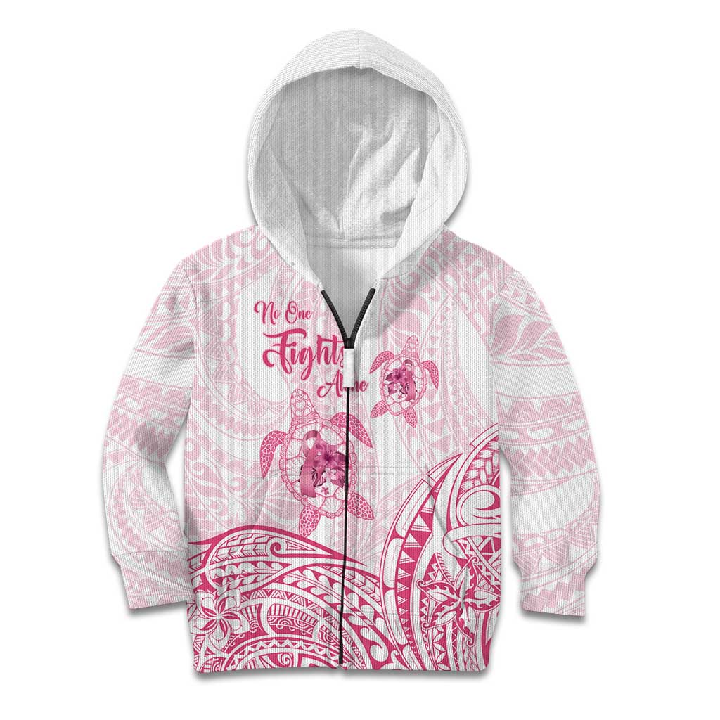 Personalised Polynesia Breast Cancer Awareness Kid Hoodie No One Fights Alone Turtle Ribbon - White Version