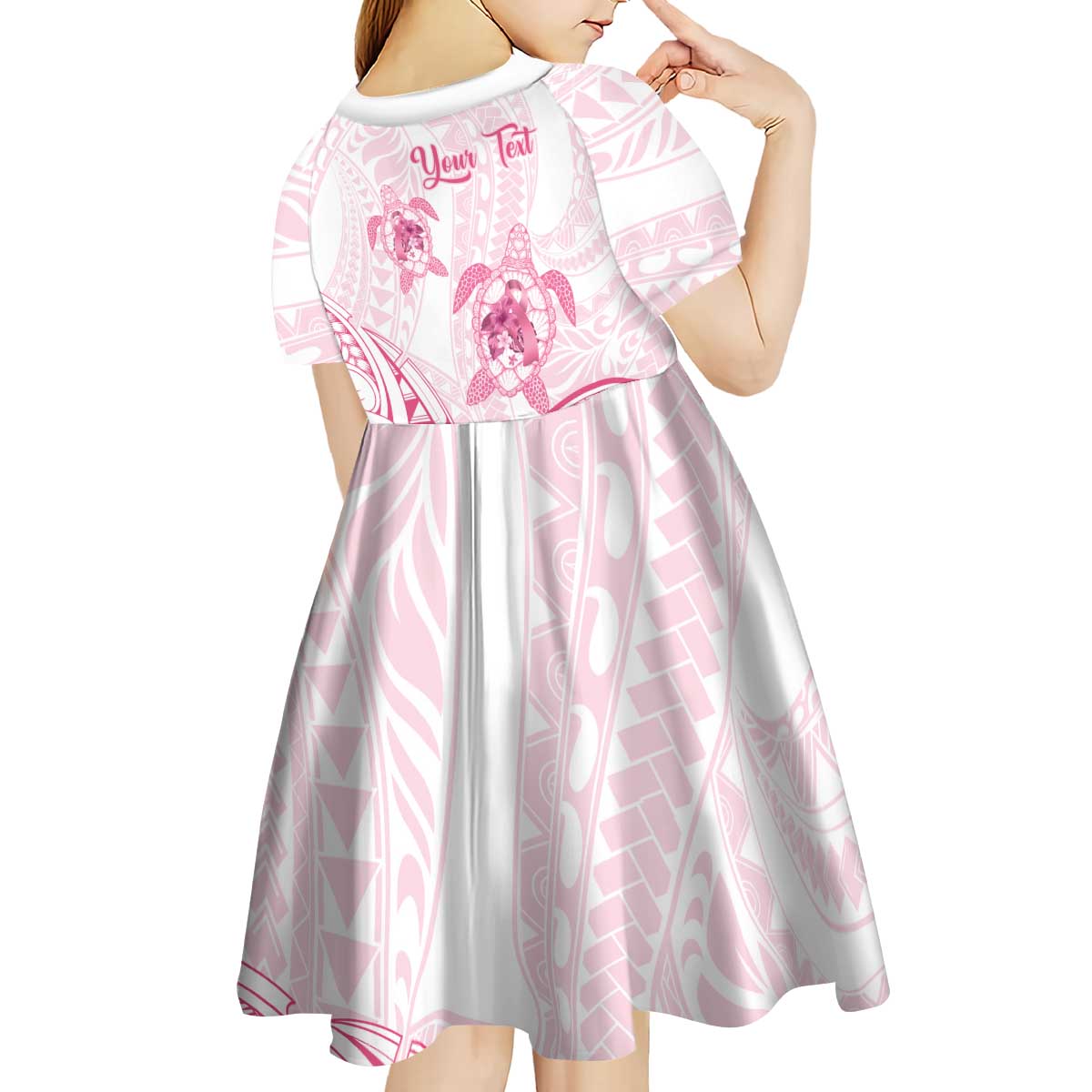 Personalised Polynesia Breast Cancer Awareness Kid Short Sleeve Dress No One Fights Alone Turtle Ribbon - White Version