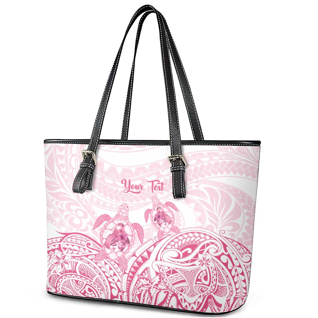 Personalised Polynesia Breast Cancer Awareness Leather Tote Bag No One Fights Alone Turtle Ribbon - White Version