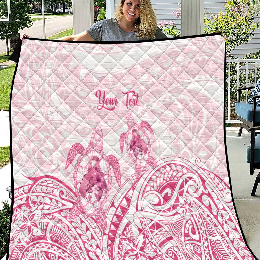 Personalised Polynesia Breast Cancer Awareness Quilt No One Fights Alone Turtle Ribbon - White Version