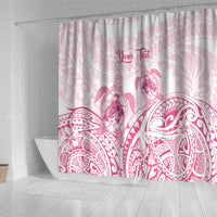 Personalised Polynesia Breast Cancer Awareness Shower Curtain No One Fights Alone Turtle Ribbon - White Version