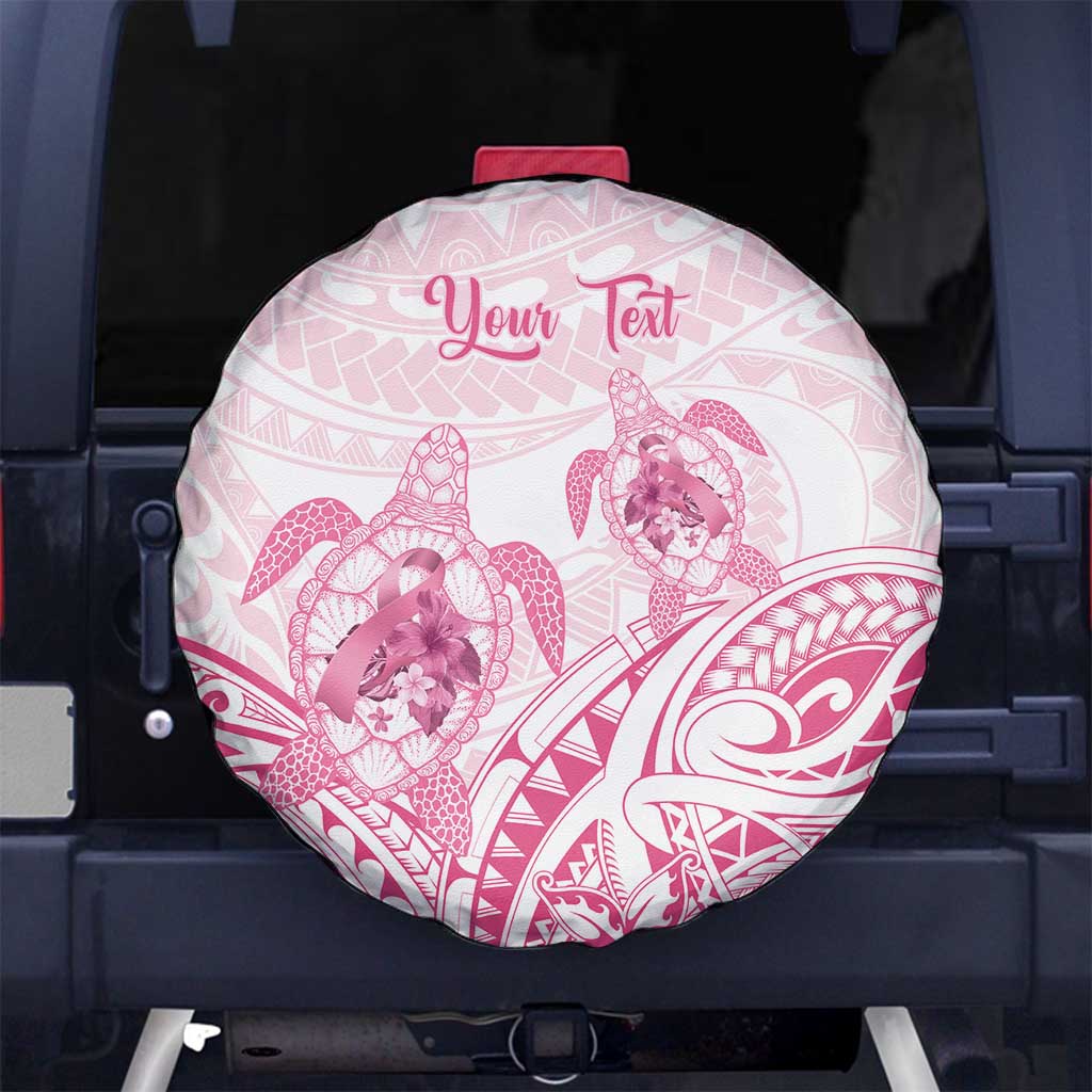 Personalised Polynesia Breast Cancer Awareness Spare Tire Cover No One Fights Alone Turtle Ribbon - White Version