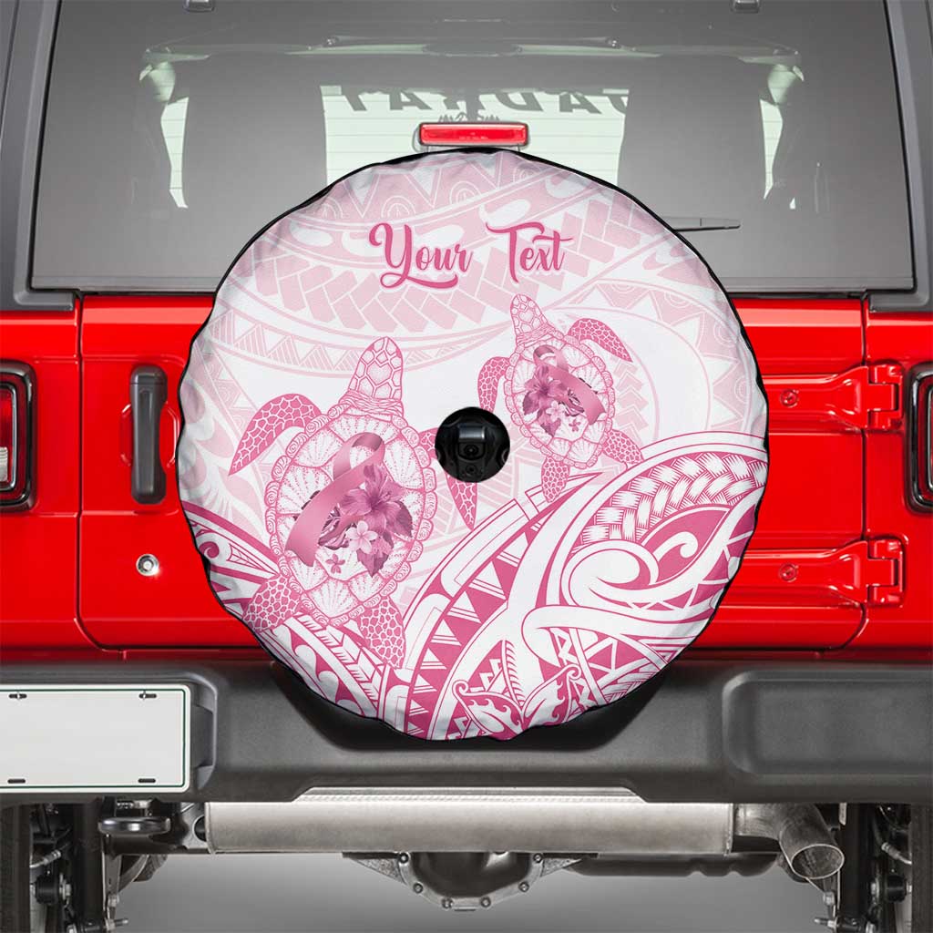 Personalised Polynesia Breast Cancer Awareness Spare Tire Cover No One Fights Alone Turtle Ribbon - White Version
