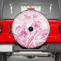 Personalised Polynesia Breast Cancer Awareness Spare Tire Cover No One Fights Alone Turtle Ribbon - White Version