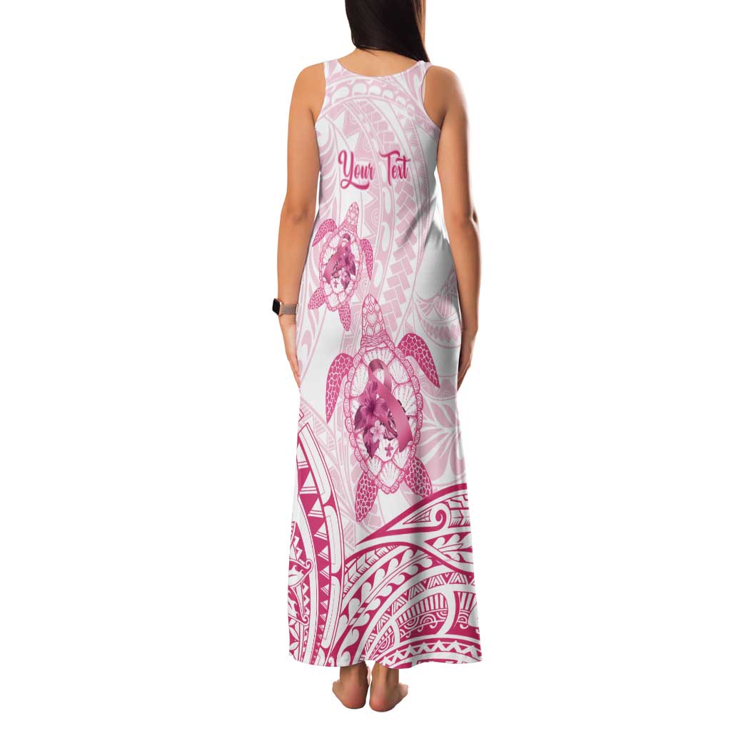 Personalised Polynesia Breast Cancer Awareness Tank Maxi Dress No One Fights Alone Turtle Ribbon - White Version