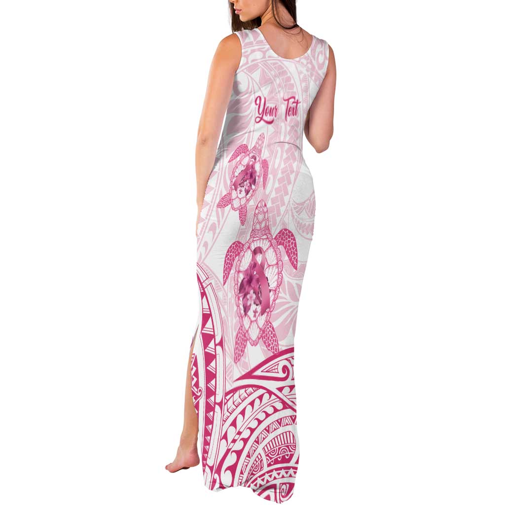Personalised Polynesia Breast Cancer Awareness Tank Maxi Dress No One Fights Alone Turtle Ribbon - White Version
