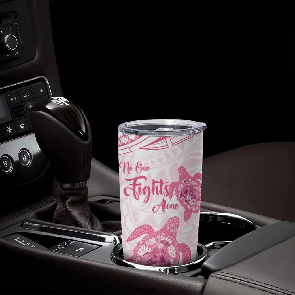 Personalised Polynesia Breast Cancer Awareness Tumbler Cup No One Fights Alone Turtle Ribbon - White Version