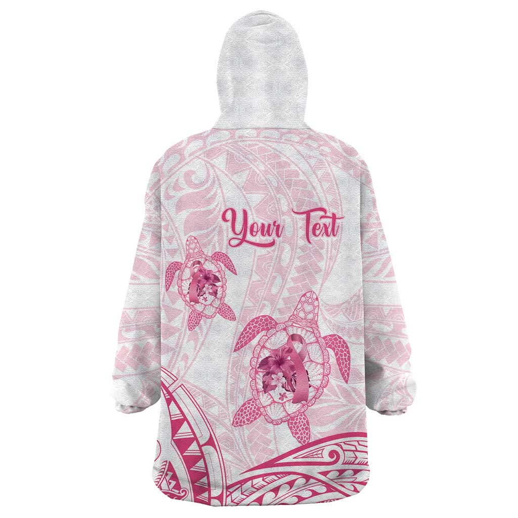 Personalised Polynesia Breast Cancer Awareness Wearable Blanket Hoodie No One Fights Alone Turtle Ribbon - White Version