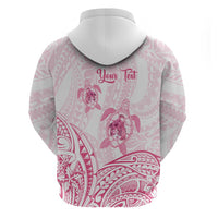 Personalised Polynesia Breast Cancer Awareness Zip Hoodie No One Fights Alone Turtle Ribbon - White Version