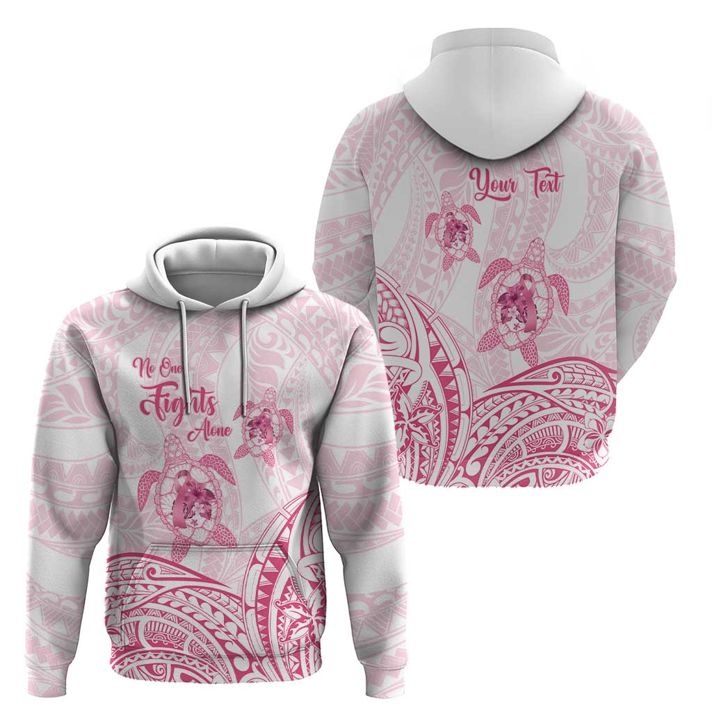 Personalised Polynesia Breast Cancer Awareness Zip Hoodie No One Fights Alone Turtle Ribbon - White Version