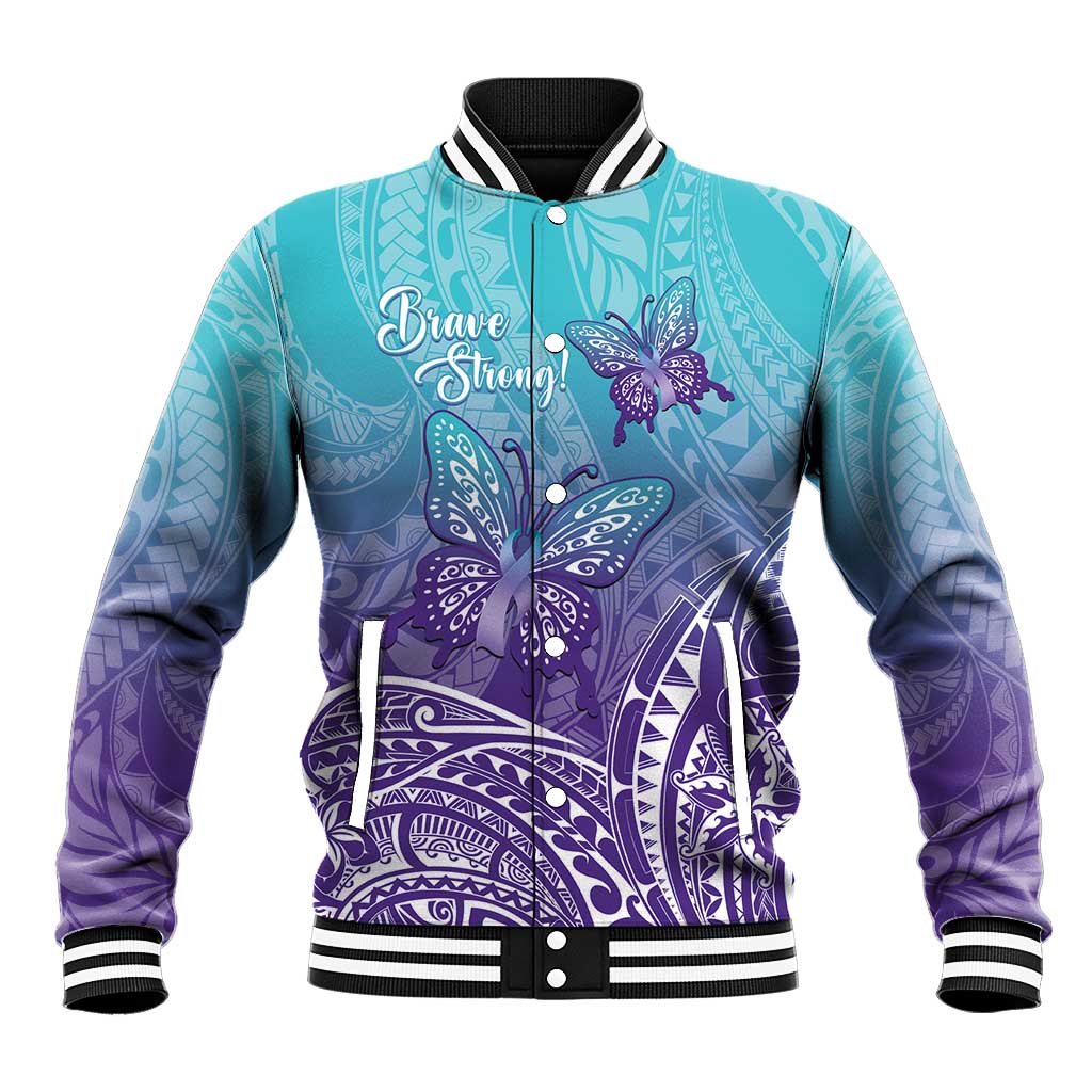 Polynesia Suicide Prevention Month Baseball Jacket Butterfly Purple And Teal Ribbon Tomorrow Needs You