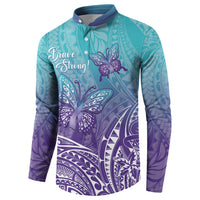 Polynesia Suicide Prevention Month Button Sweatshirt Butterfly Purple And Teal Ribbon Tomorrow Needs You