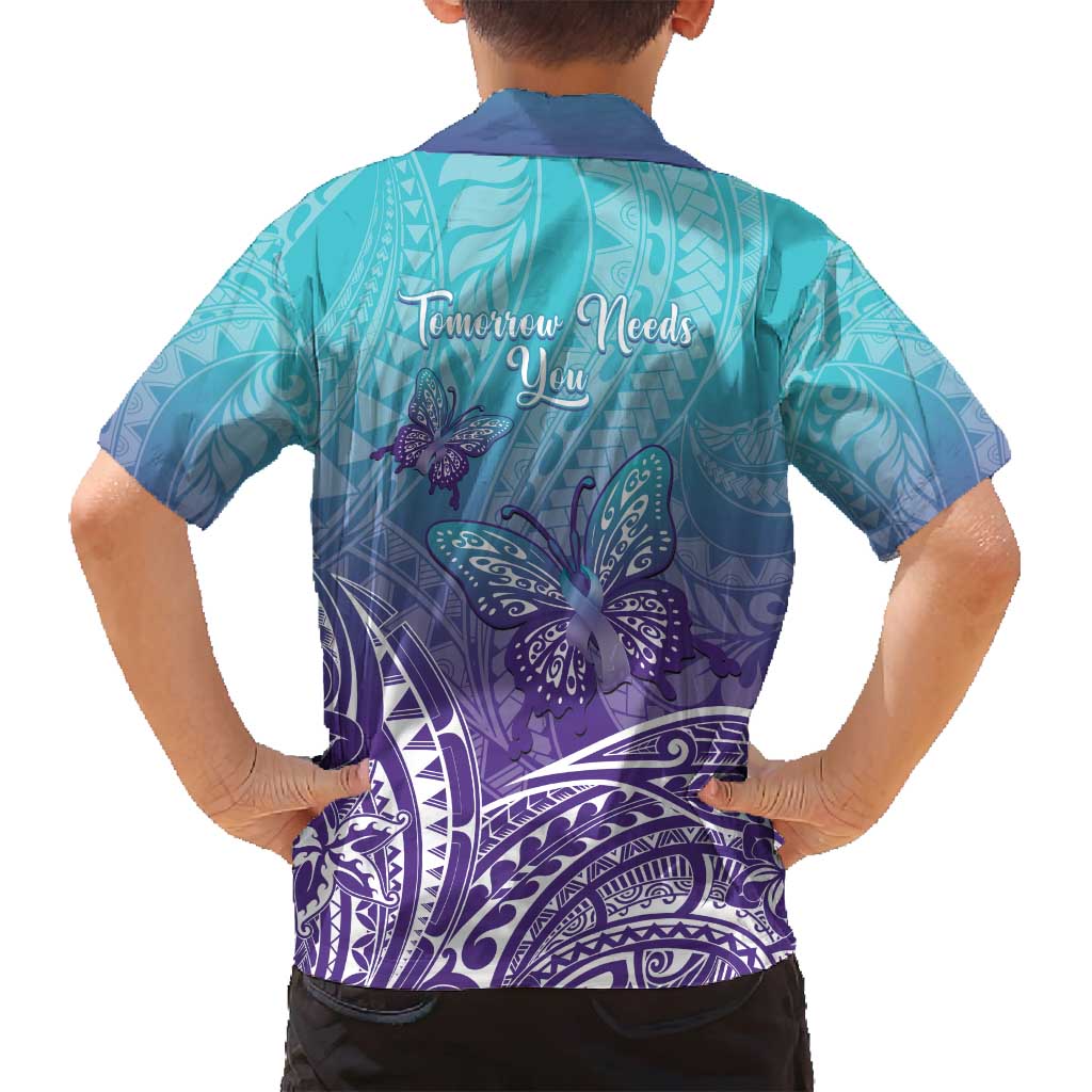Polynesia Suicide Prevention Month Family Matching Long Sleeve Bodycon Dress and Hawaiian Shirt Butterfly Purple And Teal Ribbon Tomorrow Needs You LT14 - Polynesian Pride