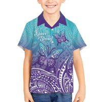 Polynesia Suicide Prevention Month Family Matching Long Sleeve Bodycon Dress and Hawaiian Shirt Butterfly Purple And Teal Ribbon Tomorrow Needs You LT14 Son's Shirt Teal - Polynesian Pride