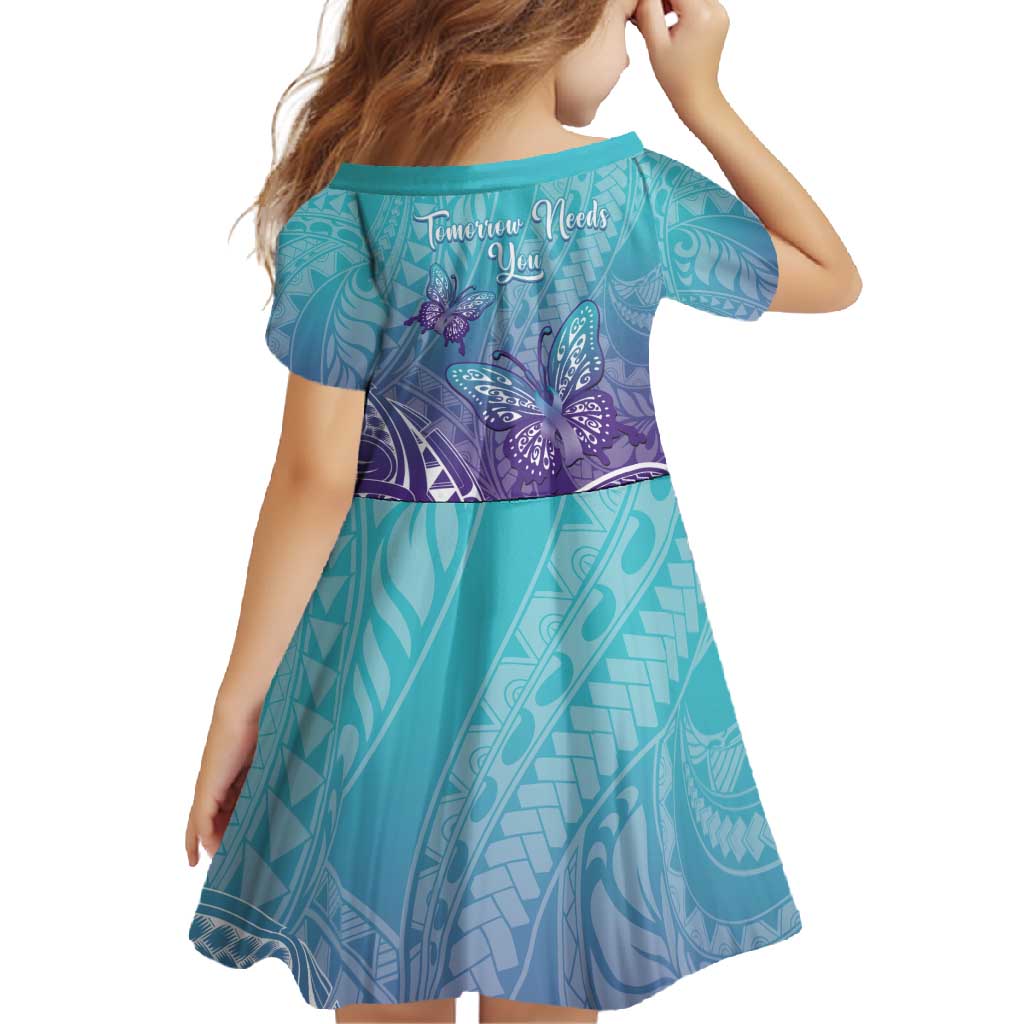 Polynesia Suicide Prevention Month Family Matching Mermaid Dress and Hawaiian Shirt Butterfly Purple And Teal Ribbon Tomorrow Needs You LT14 - Polynesian Pride