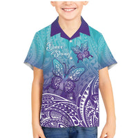 Polynesia Suicide Prevention Month Family Matching Mermaid Dress and Hawaiian Shirt Butterfly Purple And Teal Ribbon Tomorrow Needs You LT14 Son's Shirt Teal - Polynesian Pride