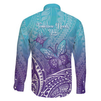 Polynesia Suicide Prevention Month Family Matching Puletasi and Hawaiian Shirt Butterfly Purple And Teal Ribbon Tomorrow Needs You LT14 - Polynesian Pride