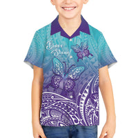 Polynesia Suicide Prevention Month Family Matching Puletasi and Hawaiian Shirt Butterfly Purple And Teal Ribbon Tomorrow Needs You LT14 Son's Shirt Teal - Polynesian Pride
