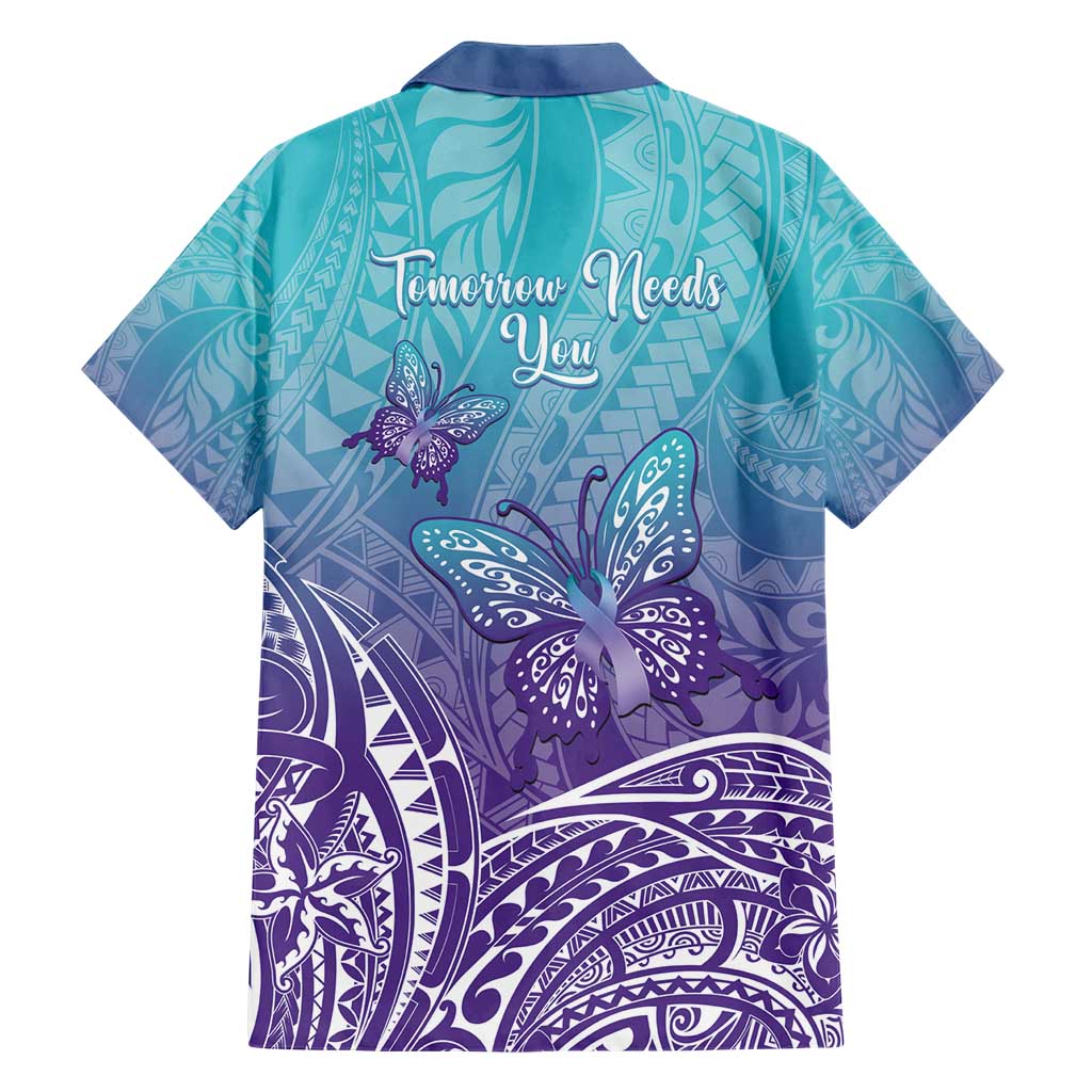 Polynesia Suicide Prevention Month Family Matching Short Sleeve Bodycon Dress and Hawaiian Shirt Butterfly Purple And Teal Ribbon Tomorrow Needs You LT14 - Polynesian Pride