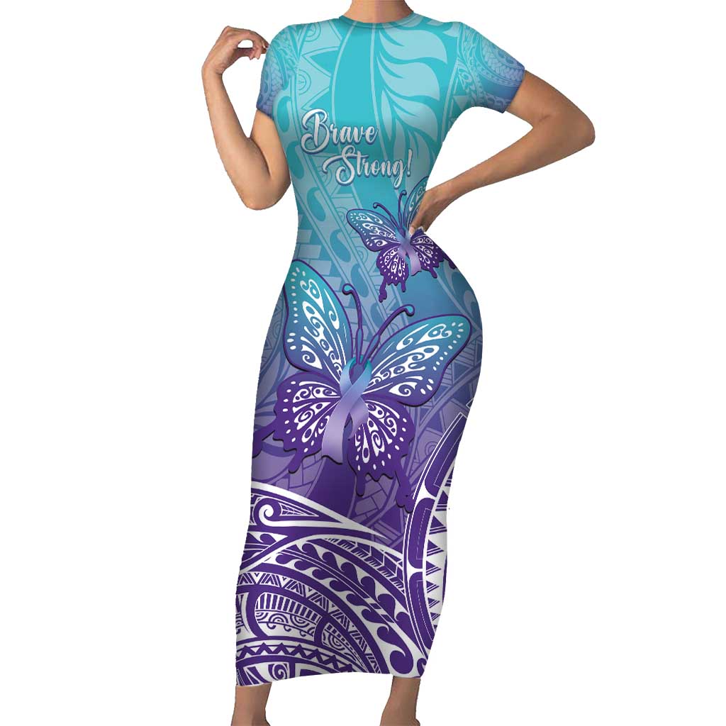 Polynesia Suicide Prevention Month Family Matching Short Sleeve Bodycon Dress and Hawaiian Shirt Butterfly Purple And Teal Ribbon Tomorrow Needs You LT14 Mom's Dress Teal - Polynesian Pride