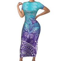 Polynesia Suicide Prevention Month Family Matching Short Sleeve Bodycon Dress and Hawaiian Shirt Butterfly Purple And Teal Ribbon Tomorrow Needs You LT14 Mom's Dress Teal - Polynesian Pride