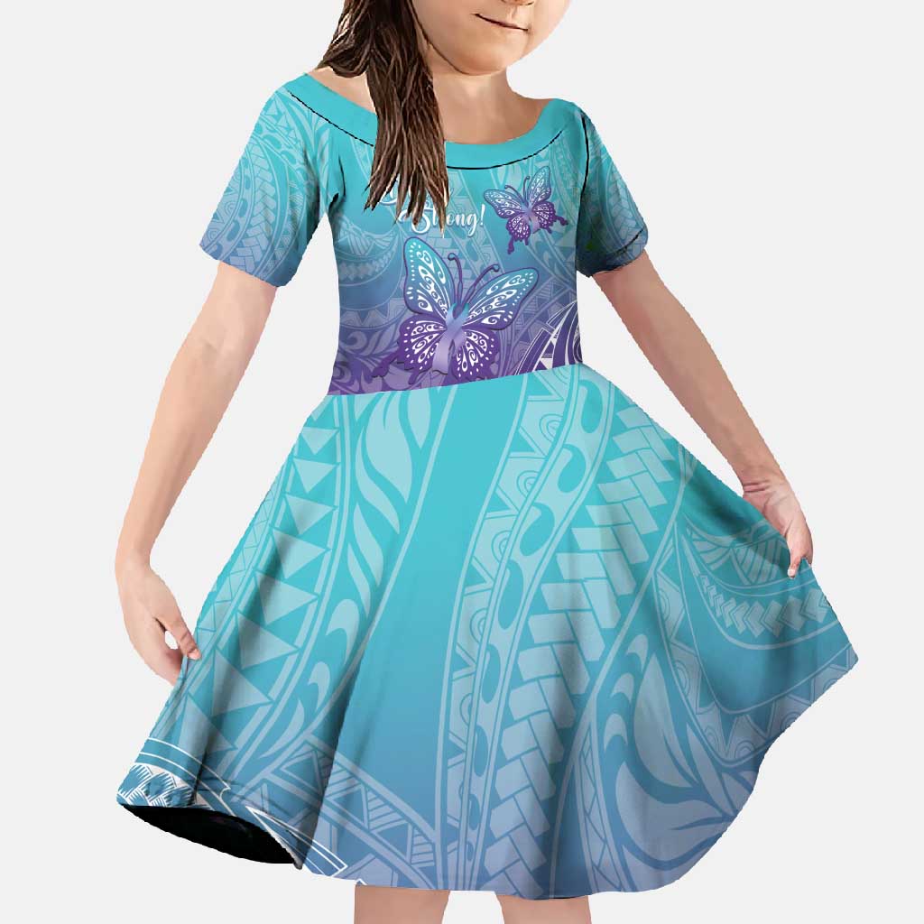 Polynesia Suicide Prevention Month Family Matching Summer Maxi Dress and Hawaiian Shirt Butterfly Purple And Teal Ribbon Tomorrow Needs You LT14 Daughter's Dress Teal - Polynesian Pride