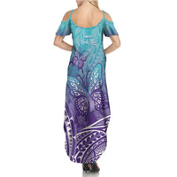 Polynesia Suicide Prevention Month Family Matching Summer Maxi Dress and Hawaiian Shirt Butterfly Purple And Teal Ribbon Tomorrow Needs You LT14 - Polynesian Pride