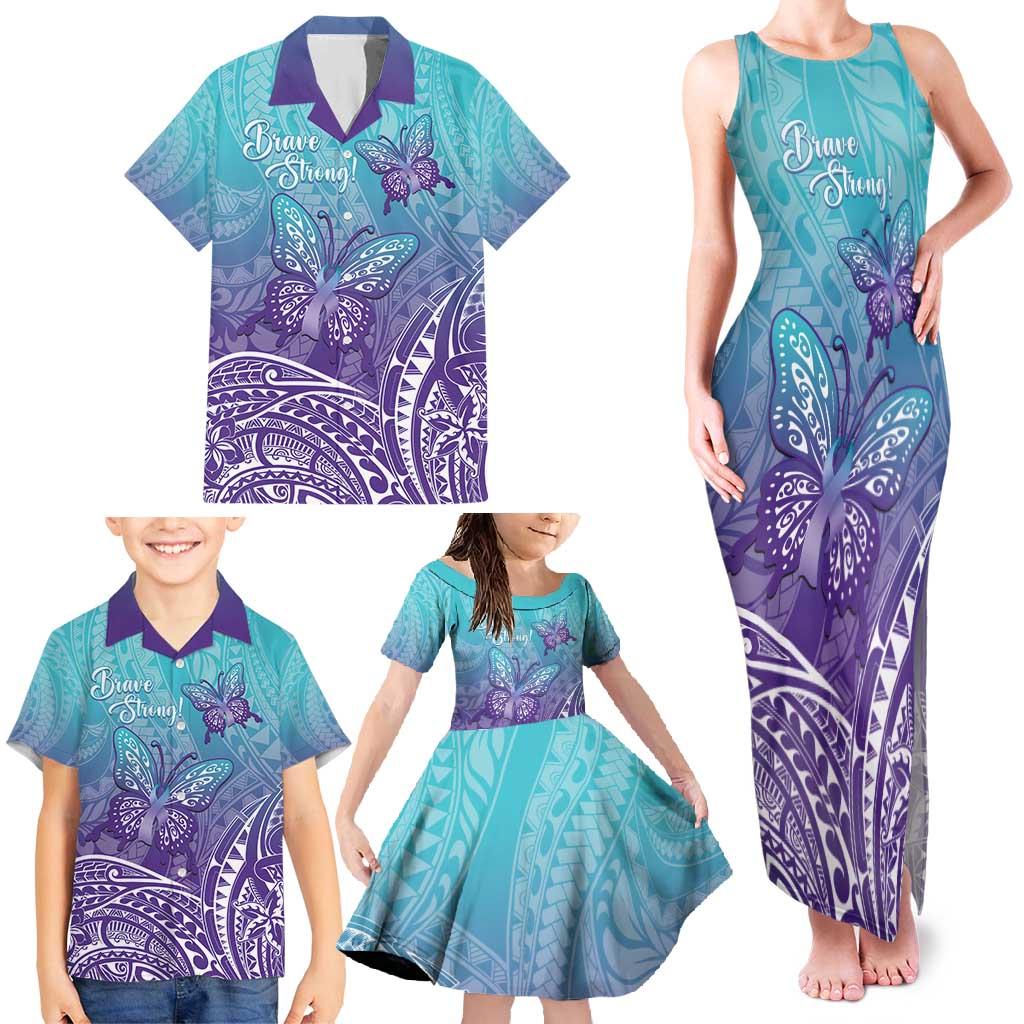 Polynesia Suicide Prevention Month Family Matching Tank Maxi Dress and Hawaiian Shirt Butterfly Purple And Teal Ribbon Tomorrow Needs You