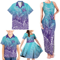Polynesia Suicide Prevention Month Family Matching Tank Maxi Dress and Hawaiian Shirt Butterfly Purple And Teal Ribbon Tomorrow Needs You