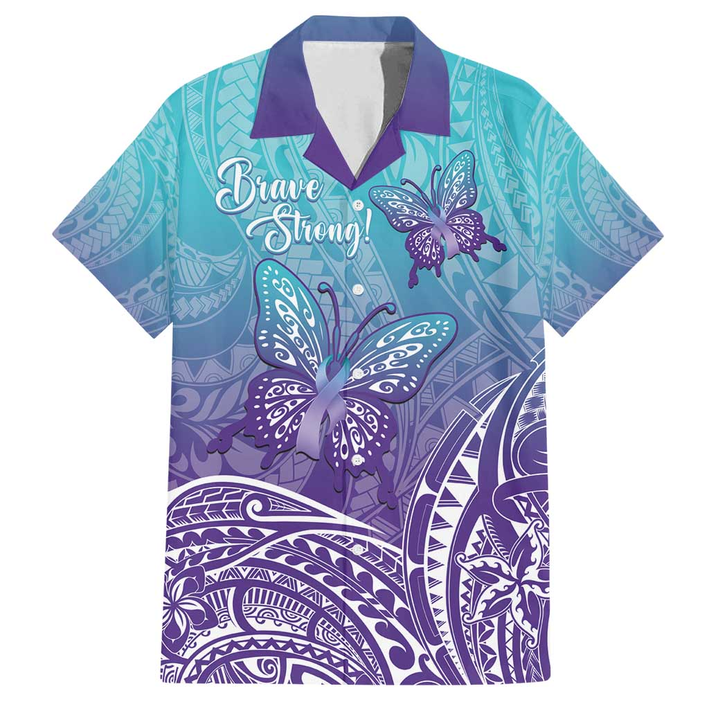 Polynesia Suicide Prevention Month Family Matching Tank Maxi Dress and Hawaiian Shirt Butterfly Purple And Teal Ribbon Tomorrow Needs You