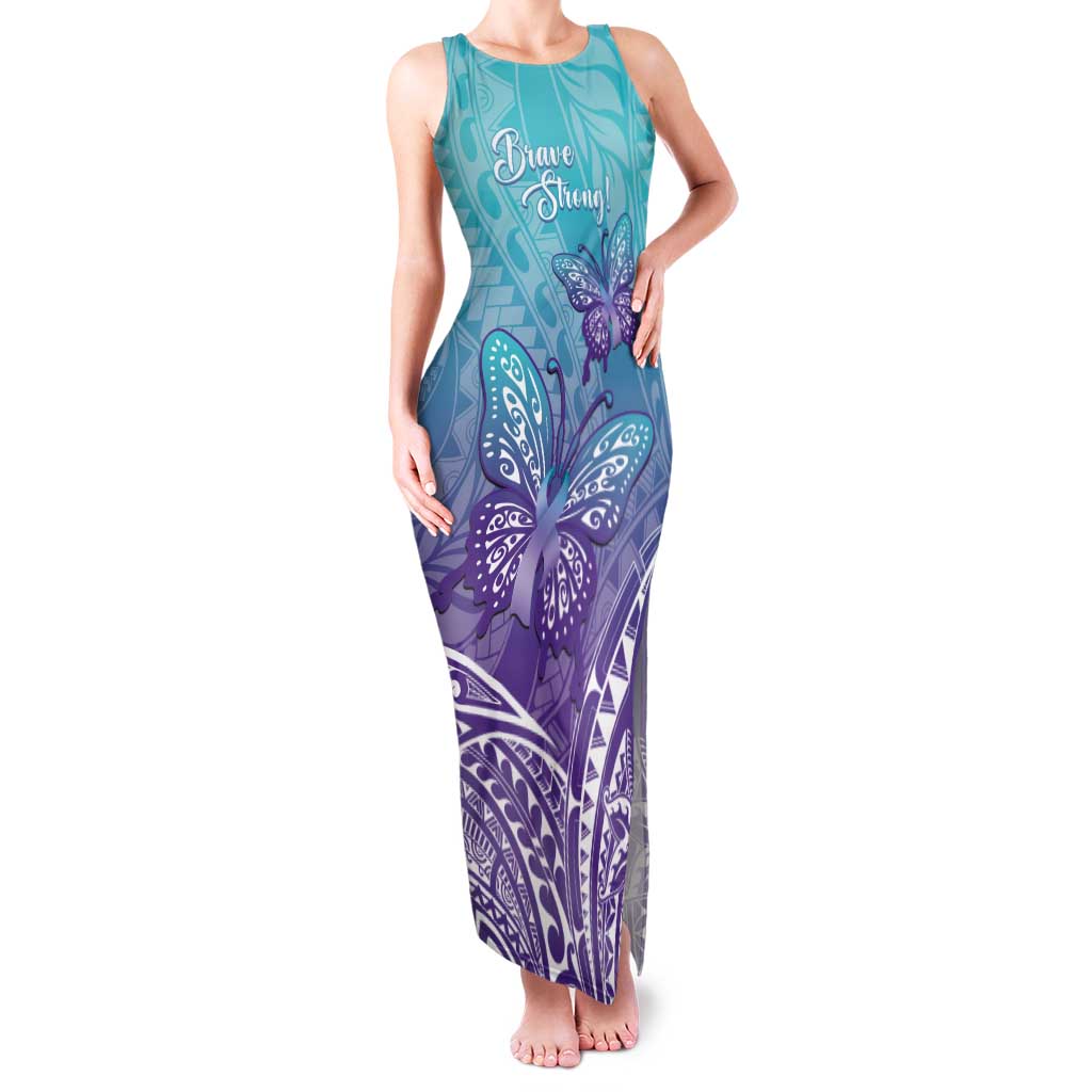 Polynesia Suicide Prevention Month Family Matching Tank Maxi Dress and Hawaiian Shirt Butterfly Purple And Teal Ribbon Tomorrow Needs You