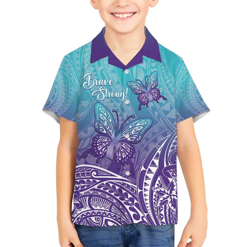 Polynesia Suicide Prevention Month Family Matching Tank Maxi Dress and Hawaiian Shirt Butterfly Purple And Teal Ribbon Tomorrow Needs You