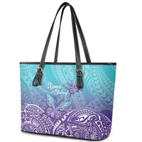 Polynesia Suicide Prevention Month Leather Tote Bag Butterfly Purple And Teal Ribbon Tomorrow Needs You
