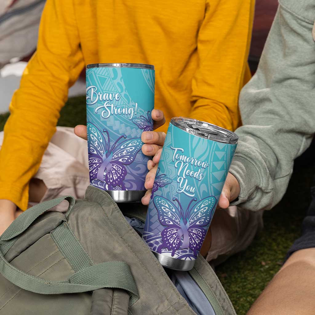 Polynesia Suicide Prevention Month Tumbler Cup Butterfly Purple And Teal Ribbon Tomorrow Needs You