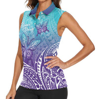 Polynesia Suicide Prevention Month Women Sleeveless Polo Shirt Butterfly Purple And Teal Ribbon Tomorrow Needs You