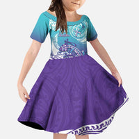 Personalised New Zealand Suicide Prevention Month Family Matching Summer Maxi Dress and Hawaiian Shirt You Matter NZ Fern With Maori Koru Lizard LT14 Daughter's Dress Teal - Polynesian Pride