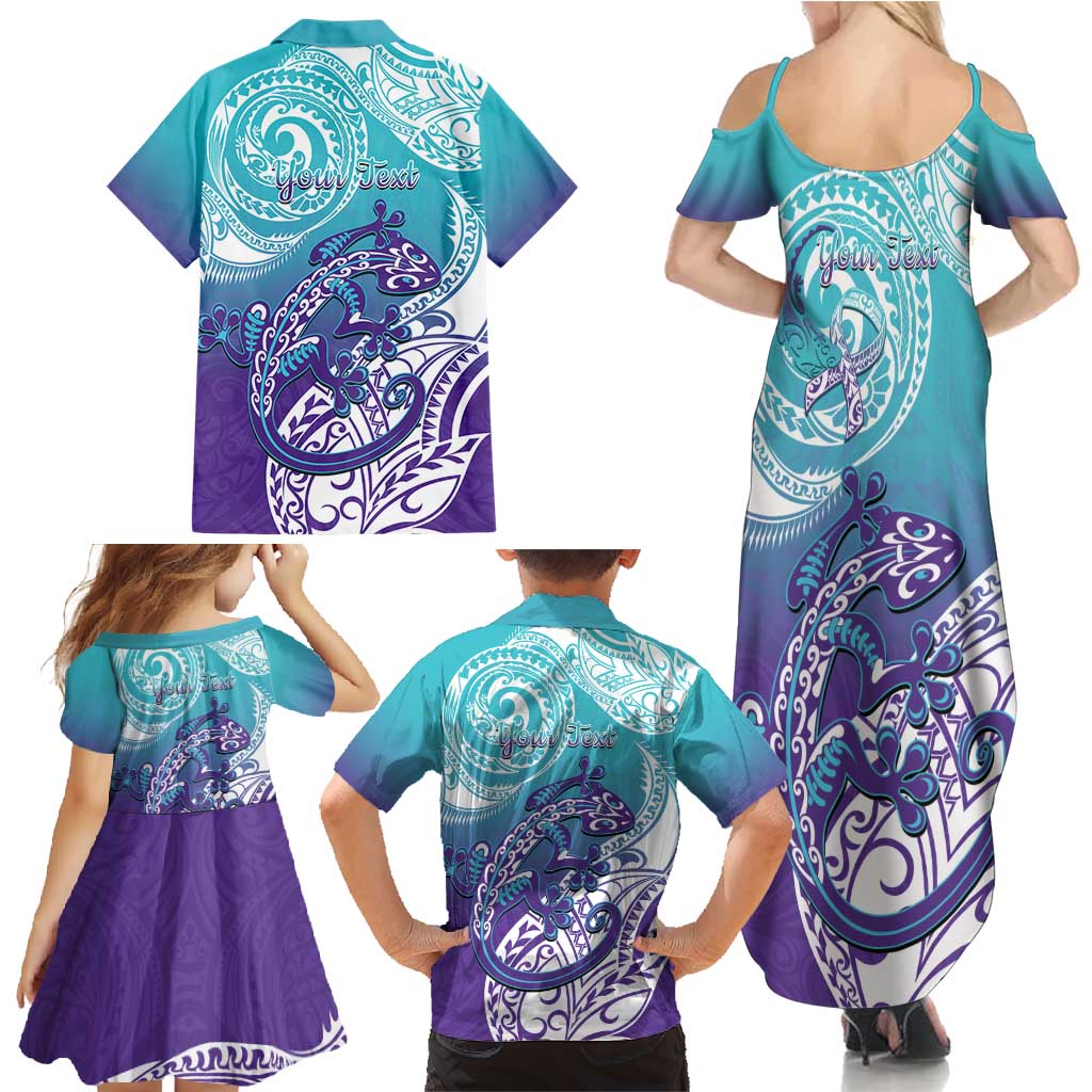 Personalised New Zealand Suicide Prevention Month Family Matching Summer Maxi Dress and Hawaiian Shirt You Matter NZ Fern With Maori Koru Lizard LT14 - Polynesian Pride