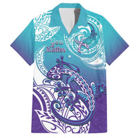 Personalised New Zealand Suicide Prevention Month Family Matching Summer Maxi Dress and Hawaiian Shirt You Matter NZ Fern With Maori Koru Lizard LT14 Dad's Shirt - Short Sleeve Teal - Polynesian Pride