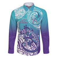 Personalised New Zealand Suicide Prevention Month Family Matching Summer Maxi Dress and Hawaiian Shirt You Matter NZ Fern With Maori Koru Lizard LT14 Dad's Shirt - Long Sleeve Teal - Polynesian Pride