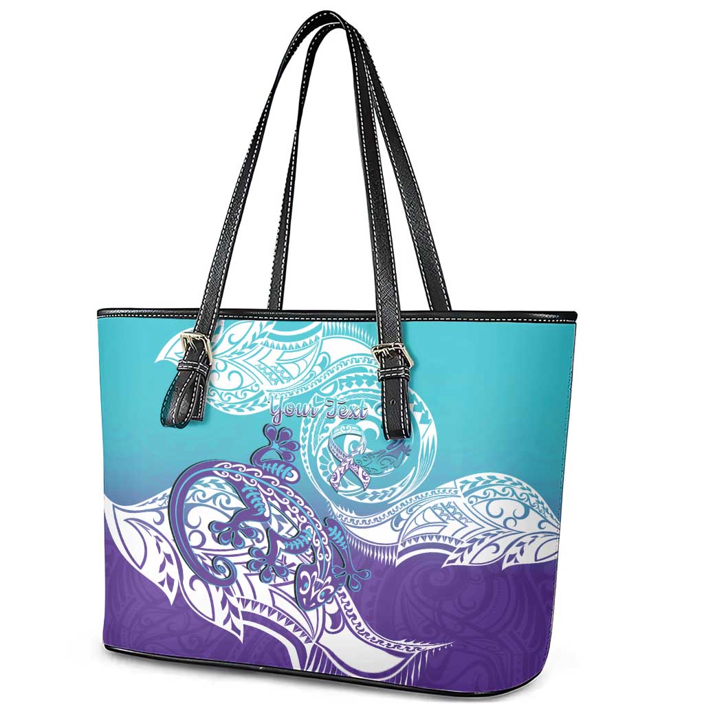 Personalised New Zealand Suicide Prevention Month Leather Tote Bag You Matter NZ Fern With Maori Koru Lizard