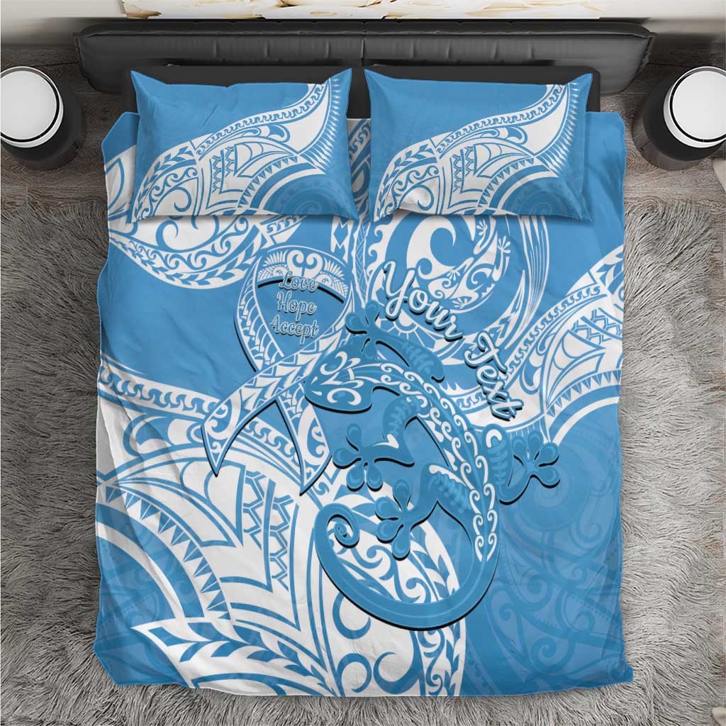 Personalised New Zealand Autism Awareness Bedding Set NZ Fern With Maori Koru Lizard