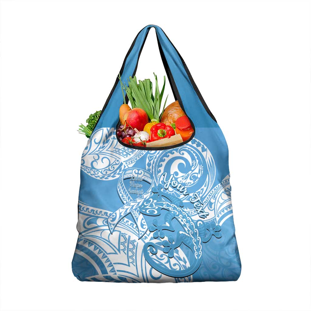 Personalised New Zealand Autism Awareness Grocery Bag NZ Fern With Maori Koru Lizard