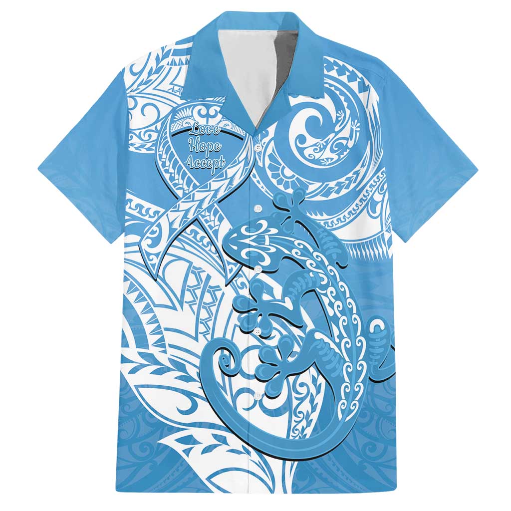 Personalised New Zealand Autism Awareness Hawaiian Shirt NZ Fern With Maori Koru Lizard