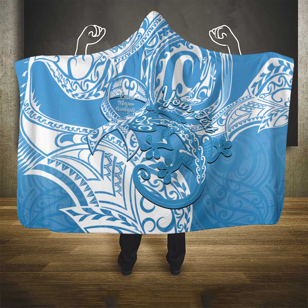 Personalised New Zealand Autism Awareness Hooded Blanket NZ Fern With Maori Koru Lizard