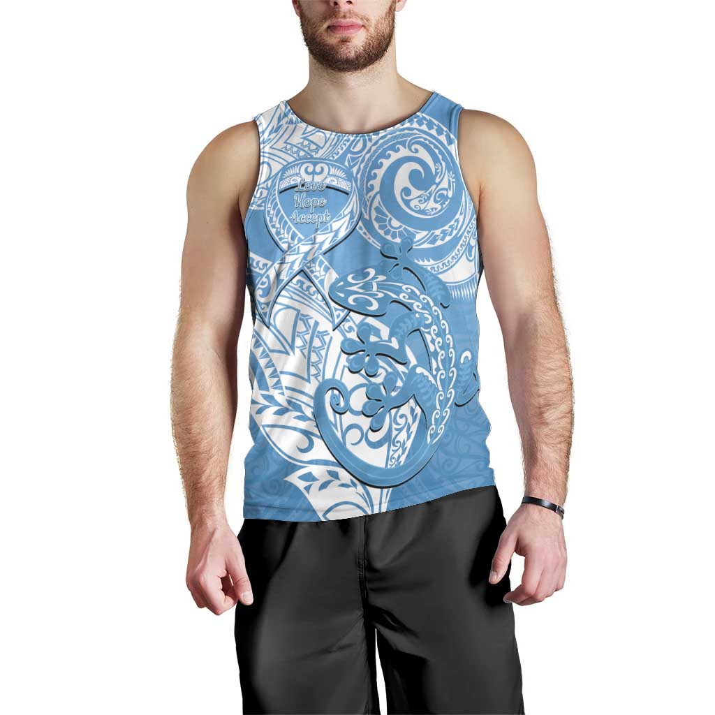 Personalised New Zealand Autism Awareness Men Tank Top NZ Fern With Maori Koru Lizard