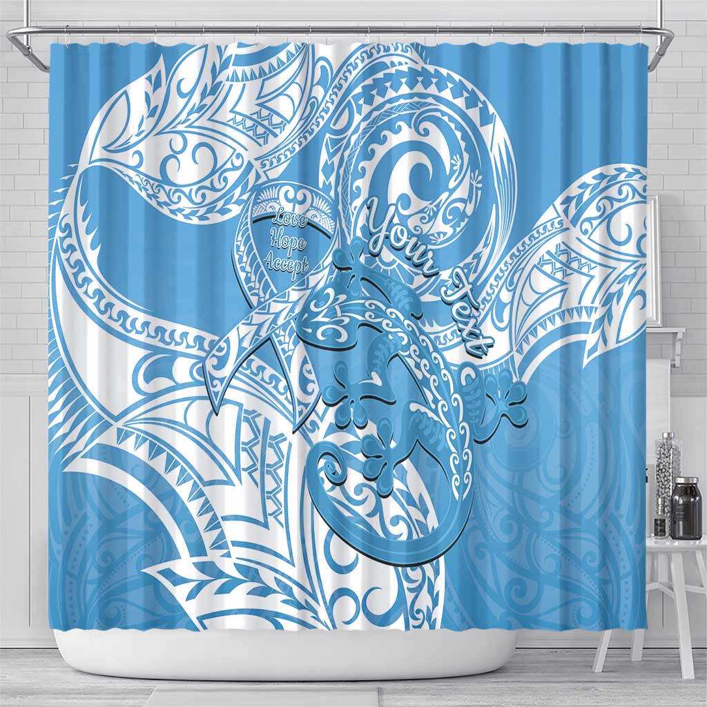 Personalised New Zealand Autism Awareness Shower Curtain NZ Fern With Maori Koru Lizard