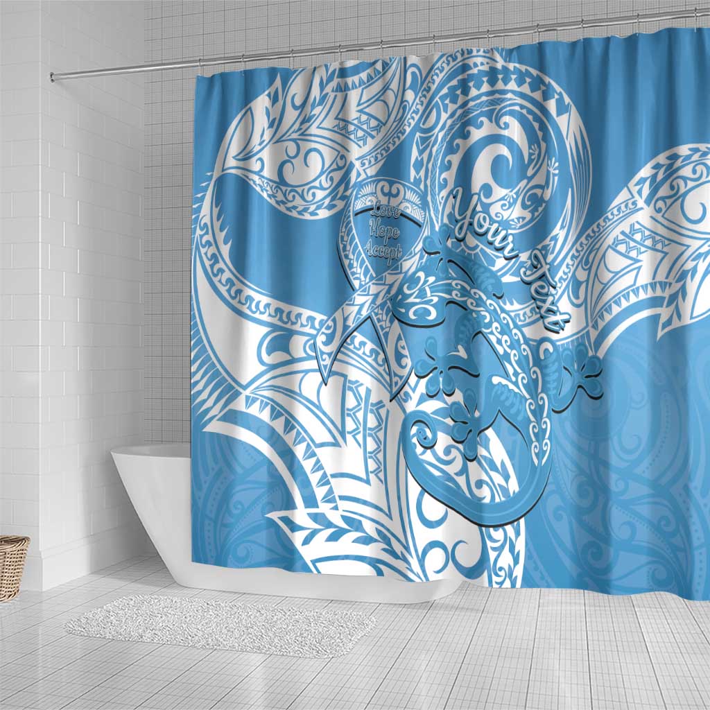 Personalised New Zealand Autism Awareness Shower Curtain NZ Fern With Maori Koru Lizard