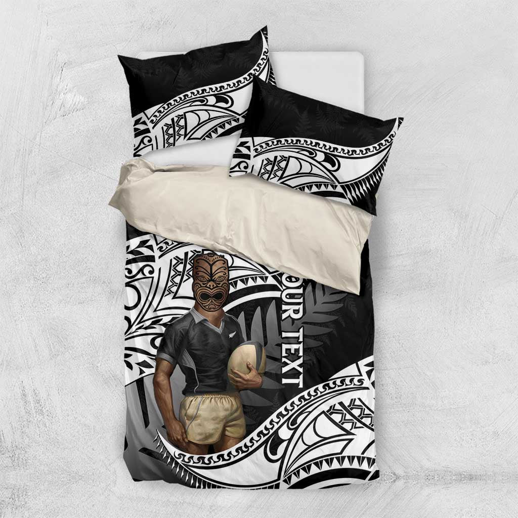 Custom New Zealand Silver Fern Rugby Bedding Set 2024 Aotearoa Maori Mascot Go All Black